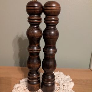 Elegant Wooden Pepper and Salt Mill Set Vintage Beautiful! 12" Tall